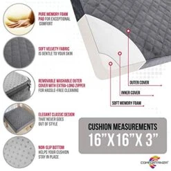 Chair Seat Cushion - 16x16x3 Memory Foam Square Thick Non-Slip Chair Pads For Kitchen, Dining, Office Chairs And Car Seats - Comfort And Back Pain Relief - Soft - Gray 16 Chair Seat Cushion - 16x16x3 Memory Foam Square Thick Non-Slip Chair Pads For Kitchen, Dining, Office Chairs And Car Seats - Comfort And Back Pain Relief - Soft - Gray -Wilton Shop 51208wZvUQL