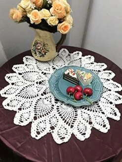 Cotton Handmade Crochet Lace Tablecloth Doilies Doily,Round,White,20 Inch,2PC