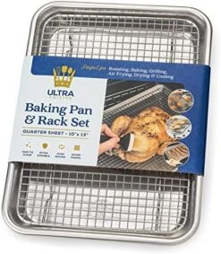Oven-Safe Baking Pan With Cooling Rack Set - Quarter Sheet Pan Size - Includes Premium Aluminum Baking Sheet And 100% Stainless Steel Baking Rack For Oven - Durable, Easy Clean, Commercial Quality -Wilton Shop 5120fTZ6YL. AC