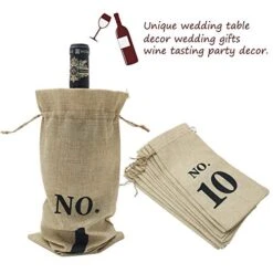 10pcs Jute Wine Bags, 14 X 6 1/4 Inches Hessian Numbered Wine Bottle Gift Bags With Drawstring For Blind Wine Tasting (Brown) -Wilton Shop 5124HbAWVeL