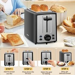 Toaster 2 Slice, Bread Toaster With LCD Display, 7 Shade Settings, 1.４'' Variable Extra Wide Slots Toaster With Cancel, Bagel, Defrost, Reheat Functions, Removable Crumb Tray, 900W, Carbon Black -Wilton Shop 5124pn8RYnL
