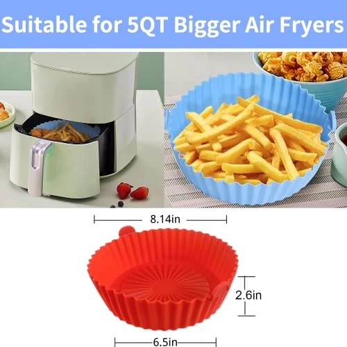 Air Fryer Silicone Liners 8 Inch, 2 Pack Air Fryer Accessories For Ninja Air Fryer Liners Reusable With Handle, Basket For 5 QT To 7 QT, Red & Blue 7 Air Fryer Silicone Liners 8 Inch, 2 Pack Air Fryer Accessories For Ninja Air Fryer Liners Reusable With Handle, Basket For 5 QT To 7 QT, Red & Blue - Image 5