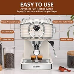 Espresso Coffee Machine 20 Bar, Retro Espresso Maker With Milk Frother Steamer Wand For Cappuccino, Latte, Macchiato, 1.8L Removable Water Tank, ETL Listed, Coffee Spoon, Vintage White -Wilton Shop 5125fwyyjCL