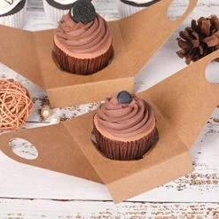 60 Pcs Individual Cupcake Boxes, Brown Single Cupcake Boxes With Window Inserts And Handle, Kraft Cupcake Containers Bulk For Bakery Wrapping Party Favor Packing -Wilton Shop 5126Lus0D0L