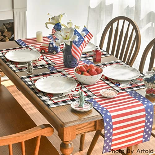Black Buffalo Plaid Gnome American Flag Stars 4th Of July Placemats Set Of 4, 12x18 Inch Patriotic Memorial Day Table Mats For Party Kitchen Dining Decoration 6 Black Buffalo Plaid Gnome American Flag Stars 4th Of July Placemats Set Of 4, 12x18 Inch Patriotic Memorial Day Table Mats For Party Kitchen Dining Decoration - Image 4