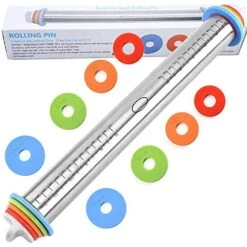 17 Inch Adjustable Rolling Pin Stainless Steel With Thickness Rings,Baking Supplies And Tools For Making Pizza, Cookies, Fudge, Cakes, Pasta And More,Non-Stick Dough Roller