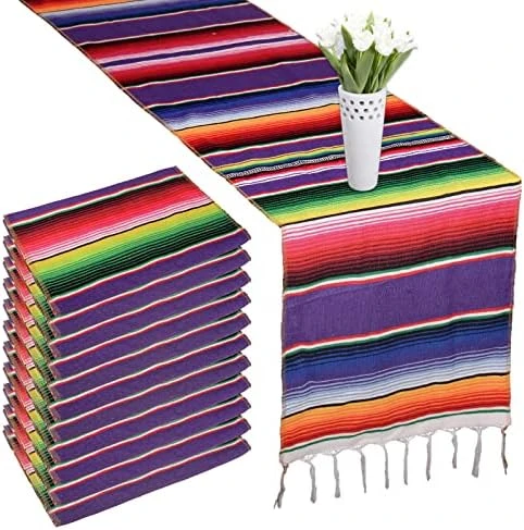 12 Packs Mexican Blanket Serape Table Runner Colorful Striped Fringe Cotton Table Runner For Mexican Birthday Party Wedding Holiday Decorations Pack Of 12-14x84 9 12 Packs Mexican Blanket Serape Table Runner Colorful Striped Fringe Cotton Table Runner For Mexican Birthday Party Wedding Holiday Decorations Pack Of 12-14x84 - Image 7