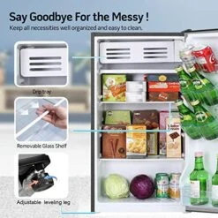 3.1 Cu.Ft Mini Fridge For Bedroom, Retro Mini Refrigerator With Freezer, Dorm Fridge With Freezer, Compact Small Fridge Perfect For Room And Office, Adjustable Temperature(with Handle, Silver) -Wilton Shop 512StbC33cL