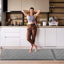 Kitchen Mats 2 PCS Cushioned Anti Fatigue Kitchen Rugs And Mat, 1/2 Inch Thick Waterproof Non Slip Kitchen Rug Set, PVC Non Skid Comfort Cushion Mat For Kitchen Floor Sink Office Laundry, Grey -Wilton Shop 512UvGlz65L