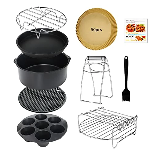 9 Inch Air Fryer Accessories Set Of 9 For 5.8QT Or Larger Deep Air Fryer - Include Air Fryer Liners, 304 Stainless Steel Plate Gripper, Oil Basting Brush, Non-Stick, Dishwasher Safe, XL 3 9 Inch Air Fryer Accessories Set Of 9 For 5.8QT Or Larger Deep Air Fryer - Include Air Fryer Liners, 304 Stainless Steel Plate Gripper, Oil Basting Brush, Non-Stick, Dishwasher Safe, XL