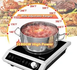Commercial Induction Cooktop, 24-Hours Preset Induction Countertop Burner With 10 Temp Levels, Sensor Touch & Knob Control,3-Hour Timer, Stainless Steel Design, Heavy Duty, 1800W, 120V 12 Commercial Induction Cooktop, 24-Hours Preset Induction Countertop Burner With 10 Temp Levels, Sensor Touch & Knob Control,3-Hour Timer, Stainless Steel Design, Heavy Duty, 1800W, 120V -Wilton Shop 512YPBgJNOL