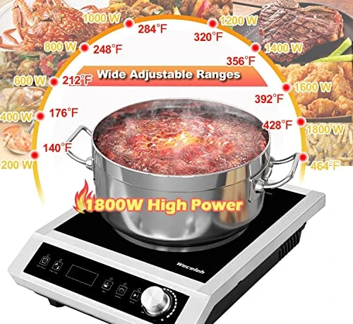 Commercial Induction Cooktop, 24-Hours Preset Induction Countertop Burner With 10 Temp Levels, Sensor Touch & Knob Control,3-Hour Timer, Stainless Steel Design, Heavy Duty, 1800W, 120V 6 Commercial Induction Cooktop, 24-Hours Preset Induction Countertop Burner With 10 Temp Levels, Sensor Touch & Knob Control,3-Hour Timer, Stainless Steel Design, Heavy Duty, 1800W, 120V - Image 4