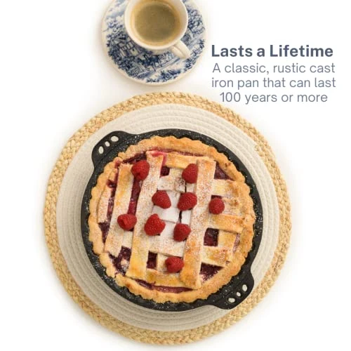 Pie Pan - 9” Cast Iron Skillet For Baking Apple, Pumpkin, Cherry Pies - With Silicone Trivet - By KUHA 4 Pie Pan - 9” Cast Iron Skillet For Baking Apple, Pumpkin, Cherry Pies - With Silicone Trivet - By KUHA - Image 2