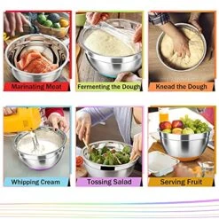 Mixing Bowls, Stainless Steel Mixing Bowls With Lids, Nesting Salad Bowls With Air-tight Lids & Non-slip Bottom, Dishwasher Safe & Stackable, Set Of 6-4.6/2.6/2 / 1.5/1 / 0.7 Qt -Wilton Shop 512dGmH26yS