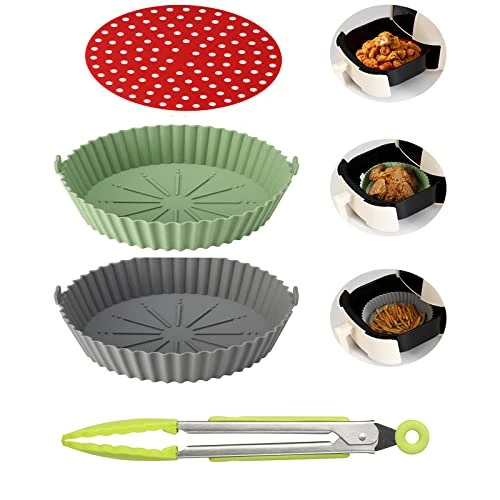 DUOBEIER 4-Pack Air Fryer Silicone Liners,Silicone Air Fryer Liners Reusable Airfryer Liners Silicone Basket Heat Resistant Air Fryer Accessories 1-Pack Small Silicone Tongs 7lnch(For 5QT Or Bigger) 3 DUOBEIER 4-Pack Air Fryer Silicone Liners,Silicone Air Fryer Liners Reusable Airfryer Liners Silicone Basket Heat Resistant Air Fryer Accessories 1-Pack Small Silicone Tongs 7lnch(For 5QT Or Bigger)