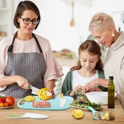 Children's Knifes Set,Childrens Knives Cooking Kids Safe Friendly Firm Cutting Board Peeler Real Fit Beginners Nylon Baking Fruit Salads Cakes Sandwich Vegetables Fun Grip Serrated Blue Pack -Wilton Shop 512h0FYjRwL