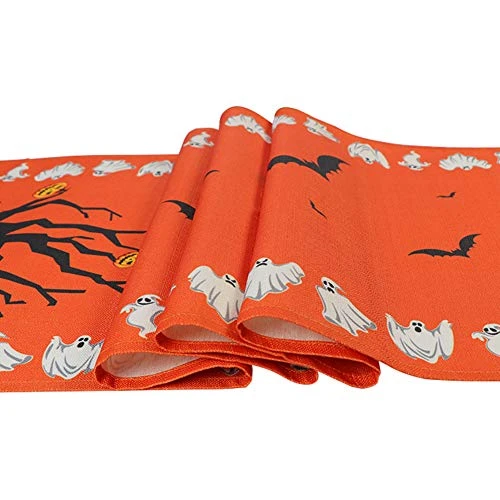 Halloween Table Runner Linen Bats Table Cover, Pumpkin And Ghost Table Runner For Halloween Table Decorations And Scary Movie Nights, 16 × 74 Inch 6 Halloween Table Runner Linen Bats Table Cover, Pumpkin And Ghost Table Runner For Halloween Table Decorations And Scary Movie Nights, 16 × 74 Inch - Image 4