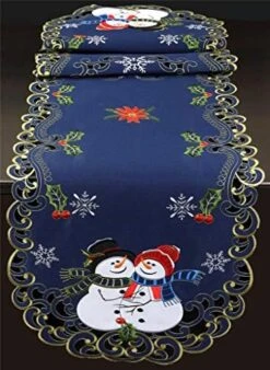 Holiday Christmas Table Runner Embroidered Snowman Snowflake Poinsettia Oval Dresser Scarf Blue Gold (15x34” Blue) Winter Decoration 21 Holiday Christmas Table Runner Embroidered Snowman Snowflake Poinsettia Oval Dresser Scarf Blue Gold (15x34” Blue) Winter Decoration -Wilton Shop 513 K4mdTHL. AC