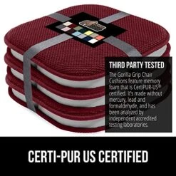 Memory Foam Chair Cushions, Comfortable Pads For Dining Room, Kitchen Table, Office Chairs, Stay In Place Backing, Comfortable Microfiber Seat Pad Cushion, Set Of 4, 16x16, Wine -Wilton Shop 5137vx6NXWL