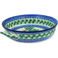 Medium Round Baker With Handles Made By Ceramika Artystyczna (Cozy Bullfinch Theme) Signature UNIKAT + Certificate Of Authenticity