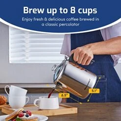 C008 Classic Stovetop Coffee Percolator, Glass Clear Brew Progress Knob, Cool-Touch Handle, Cordless Serve, 8-Cup, Stainless Steel -Wilton Shop 513AZcgjGxL