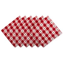 Patriotic Stars Check Tabletop Collection For 4th Of July Entertaining, Summer Barbeques, Picnics, Indoor/Outdoor Meals, Napkin Set 6 Piece