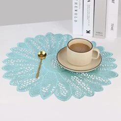 Round Placemats Set Of 4 Pressed Vinyl Metallic Blue Place Mats Wipe Clean For Dinner Table, Heat Resistand PVC Tablemats Home Decor Non Slip Place Mats 15 Inches (Sun Flower) -Wilton Shop 513LVVSFPiL