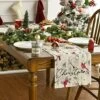 Cardinals Trees Christmas Table Runner, Seasonal Winter Kitchen Dining Table Decoration For Outdoor Home Party 13x72 Inch