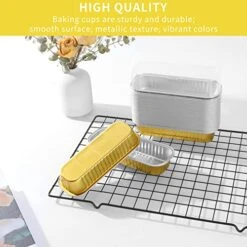 Disposable Mini Loaf Pans With Lids, 50pcs 6.8oz Aluminum Foil Narrow Cake Pans,Rectangle Cupcake Baking Cups Ramekins Tins Liners Containers Flans For Bread Muffin Brownie Cheesecake(Gold) 14 Disposable Mini Loaf Pans With Lids, 50pcs 6.8oz Aluminum Foil Narrow Cake Pans,Rectangle Cupcake Baking Cups Ramekins Tins Liners Containers Flans For Bread Muffin Brownie Cheesecake(Gold) -Wilton Shop 513cOfboHzL