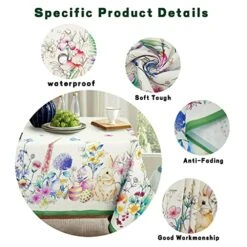 Easter Rectangle Tablecloth 60x120 Inch Spring Floral And Bunny Table Cloths Spill Proof Wrinkle Table Cloth For Kitchen Dining Decoration Holiday Parties -Wilton Shop 513gynbJFzL