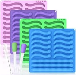 Gummy Worm Molds Silicone 6ML Large 4PCS 2 Size Candy Making Kit 60 Cavity Homemade Chocolate, No Stick BPA Free Jello Ice Tray, With 2 Droppers & Brush, Ideal Gift For Kids Adult Halloween Party -Wilton Shop 513iNDxO7vL. AC