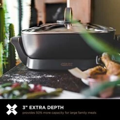 RUX Electric Skillet With Glass Lid - Nonstick Scratch Resistant Ceramic Pan, Extra Deep With Removable Temperature Probe, 12" X 12", 1400 Watts 13 RUX Electric Skillet With Glass Lid - Nonstick Scratch Resistant Ceramic Pan, Extra Deep With Removable Temperature Probe, 12" X 12", 1400 Watts -Wilton Shop 513qlZvd0UL