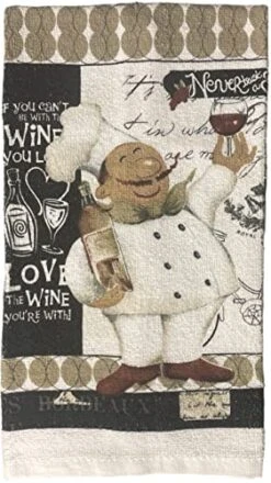 Italian Chef With Wine Design 100% Cotton Printed Kitchen Linen Set Of 5, Includes 2 Kitchen Towels, 2 Potholder, 1 Oven Mitt Kitchen Décor For Cooking, Baking, Barbecue -Wilton Shop 51467Fgx00L