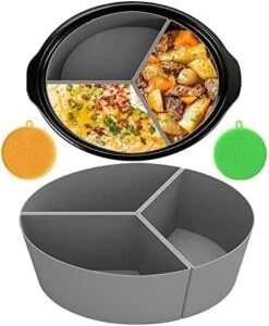 3-in-1 Silicone Slow Cooker Dividers Set 3 Pc Fit 6-Quart Crock Pots & Hamilton Beach, Reusable/Non-Stick/Leakproof/BPA Free/Dishwasher Safe/Kitchen Accessories (Grey) -Wilton Shop 5148jzXM 6L. AC