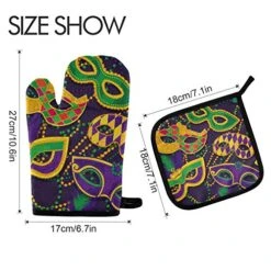 Mardi Gras Oven Mitt Pot Holder Gift Set Carnival Masquerade Mask Necklace Funny Cooking Glove Kitchen Potholder BBQ For Baking -Wilton Shop 514MkL9GraL