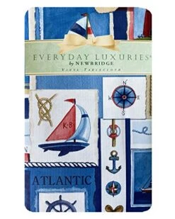 Nautical Mile Patchwork Print Vinyl Flannel Backed Tablecloth - Sailboat, Lighthouse And Anchors Motif Waterproof Patio, BBQ, Kitchen Tablecloth, 70 Inch Zippered Umbrella Round -Wilton Shop 514Q1AW1GXL