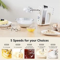 Hand Mixer Electric, REDMOND Hand Held Mixer With Turbo Function, Stainless Steel 5-Speed Kitchen Mixer For Whipping, Mixing Cookies, Cakes, Dough Batters, Cream -Wilton Shop 514YU2mcOfL