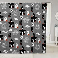 Pumpkin Lantern Bathroom Shower Curtain Sets Black Bats Halloween Decoration,Gothic Spooky Ghost Fabric Shower Curtain For Kids Toddlers,Cartoon Candle Candy Shower Curtain 72" Wx84 L -Wilton Shop 514eqv0NeLL. AC