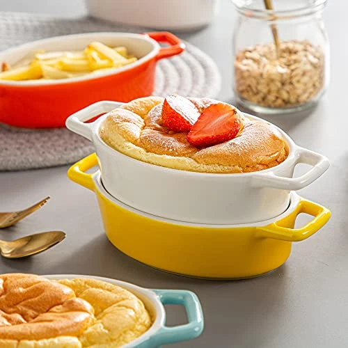 6 OZ Creme Brulee Ramekins, LOVECASA Souffle Dish Oven Safe Oval Double Handle Ramekins For Baking, Ice Cream, Chicken Pot Pies, Set Of 4, Multi Color 3 6 OZ Creme Brulee Ramekins, LOVECASA Souffle Dish Oven Safe Oval Double Handle Ramekins For Baking, Ice Cream, Chicken Pot Pies, Set Of 4, Multi Color