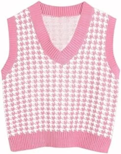 NC Autumn And Winter New European And American Women's Clothing Houndstooth Knitted Vest V-Neck Sleeveless Pullover Sweater -Wilton Shop 514oMJUjxaL. AC