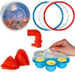 UPGRADED Silicone Accessories For Instant Pot 8 Quart: Silicone Lid, 3 Silicone Sealing Rings, Silicone Egg Bites Mold, Mitts, Steam Diverter - 100% AUTHENTIC SILICONE - BPA-FREE, PHTHALATE-FREE