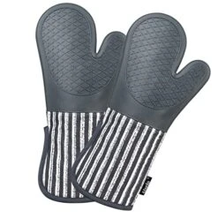 Silicone Oven Mitts Heat Resistant 932℉ With Waterproof & Non-Slip Kitchen Mittens, Set Of 2 Extra Long Oven Gloves With Soft Cotton Terry Lining For Baking Cooking Barbecue