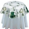 St. Patrick's Day Table Linens, Spring Embroidered Shamrocks Irish Clovers And Leprechaun Hats Placemats, Table Runners, Tablecloths, White Green (34" Round Table Topper) -Wilton Shop 5153usU1A5L