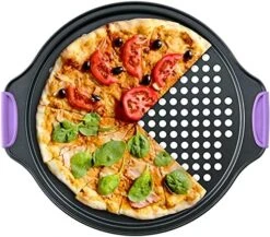 - Chef Stacy - 2-Pack 13-Inch Non-Stick Pizza Pan With Holes, Perforated Pizza Crisper With Heat-Resistant Silicone Handle Grips, Oven-Safe Bakeware, Carbon Steel Baking Pan For Oven -Wilton Shop 515DyRe9eIS. AC