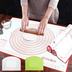 Pastry Mat Large Silicone Baking For Rolling Out Dough, Fondant Dough Kneading Cutting Non Stick Slip, Pie Bread Cookie BPA Free With Measurements, Red (20 X 28 Inch) (BM-001)