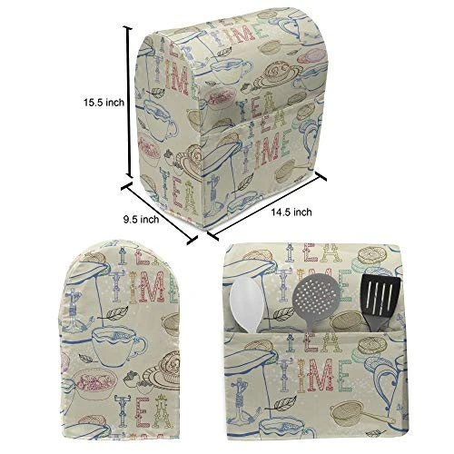 Ambesonne Tea Party Stand Mixer Cover, Pale Colored Tea Time Themed Image With Various Kitchenware And Sweets Pattern, Kitchen Appliance Organizer Bag Cover With A Pocket, 6-8 Quarts, Multicolor 4 Ambesonne Tea Party Stand Mixer Cover, Pale Colored Tea Time Themed Image With Various Kitchenware And Sweets Pattern, Kitchen Appliance Organizer Bag Cover With A Pocket, 6-8 Quarts, Multicolor - Image 2