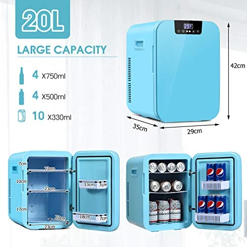 20 L Compact Cooler Warmer Mini Fridge For Bedroom, Office, Car, Dorm - Portable Makeup Skincare Fridge With Digital Temperature Control (Blue) 7 20 L Compact Cooler Warmer Mini Fridge For Bedroom, Office, Car, Dorm - Portable Makeup Skincare Fridge With Digital Temperature Control (Blue) - Image 5