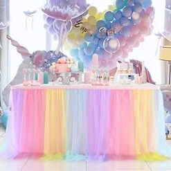 Pink Table Skirt Birthday Party Tulle Table Skirt Baby Shower Round And Rectangle Tutu Table Decoration Table Cloth For Girl Gender Reveal Wedding(L6(ft), H30in) -Wilton Shop 515ZVuacGCL. AC