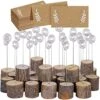 30 Pcs Rustic Wood Place Card Holders With Swirl Wire Wooden Bark Memo Holder Stand Card Photo Picture Note Clip Holders 5.8" And Kraft Place Cards Bulk For Wedding Party Table Number Name Sign -Wilton Shop 515ncvNv30L
