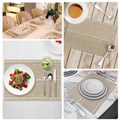Placemats Set Of 6 Dining Table Kitchen Indoor And Outdoor Place Mats Washable Pure Color Braided, 13x18 Inch,Khaki -Wilton Shop 515rXE5Zd5L